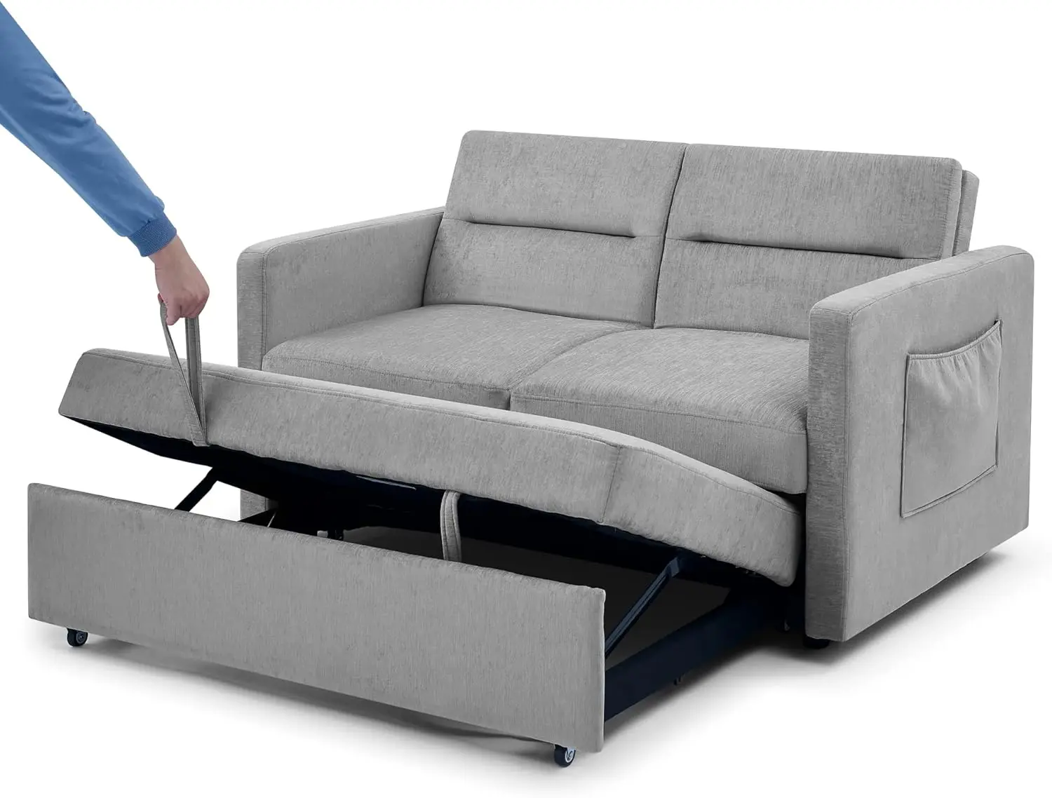 Homssof-Loveseat Sofá-cama com pull-out cama, ajustável de volta, dois braço bolso, cinza sofá, 54,5 "x 33" x 31,5"