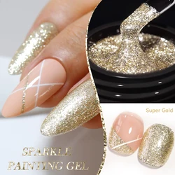 BORN PRETTY Sparkle Painting Gel 5ml Glitter Bright Gel Nail Polish Super Gold Silver Effect Drawing Line French Nail Varnish