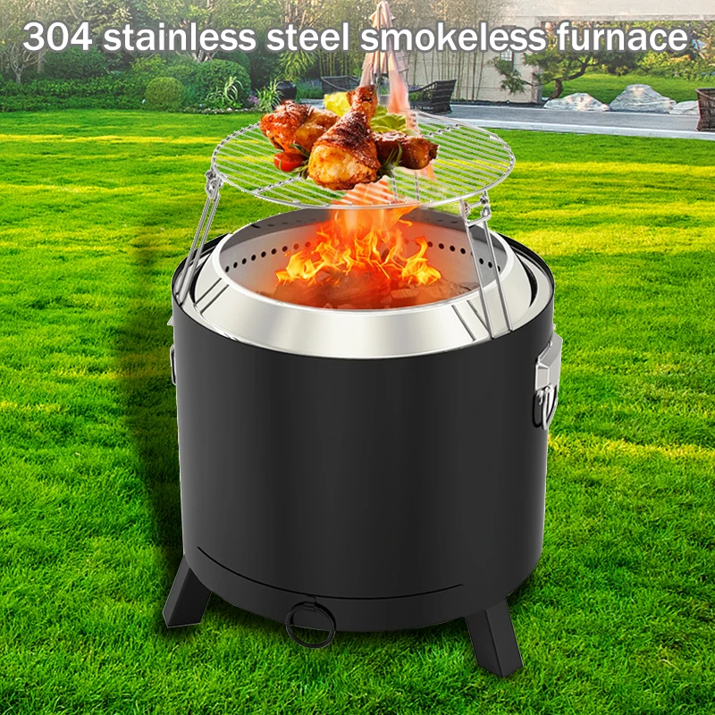 Outdoor Wood-burning Stove Stainless Steel Smokeless Stove Portable Camping Grill Outdoor Heater  Camping Cooking Supplies