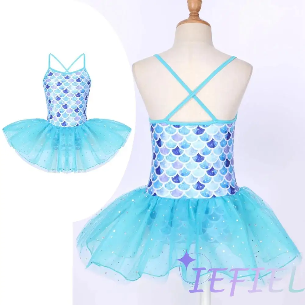 Kid Girls Shiny Mermaid Dance Cosplay Costume Princess Dress Fish Scales Tutu Skirt Ballet Dancewear Carnival Festival Ball Gown