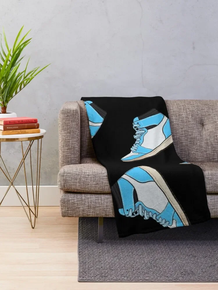 Blue and white high top sneaker pattern - black background Throw Blanket Decorative Throw for winter Sofa Quilt Blankets