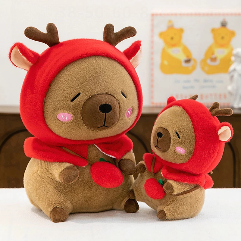 Kawaii Plush Toy Capybara Deer Transforming Reindeer Stuffed Animal Cute Doll for Kids Birthday Christmas Gift Soft Cuddly Toy