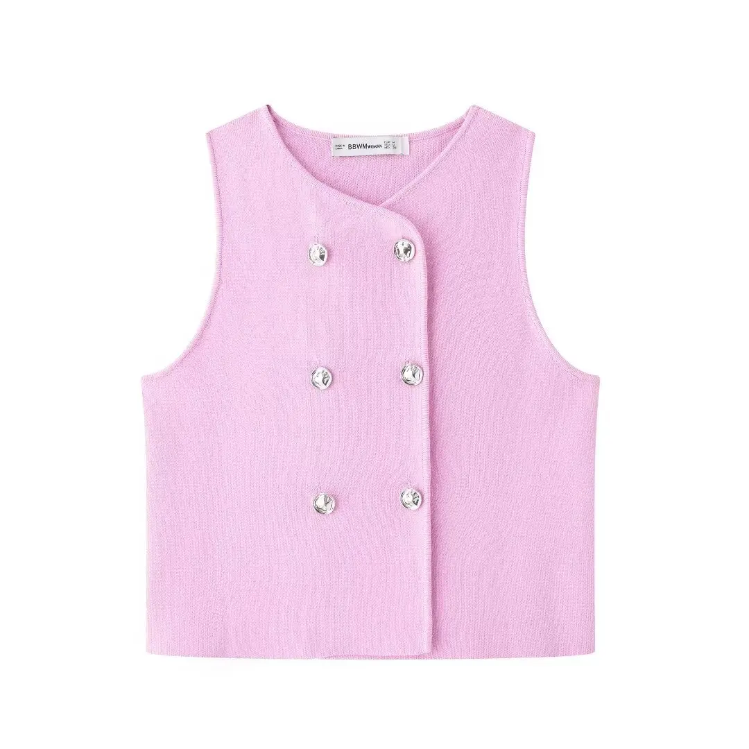 

Women's 2024 New Chic Fashion Temperament Joker Exquisite Buttons Flat Knit Vest Top Retro Sleeveless Vest Chic Top