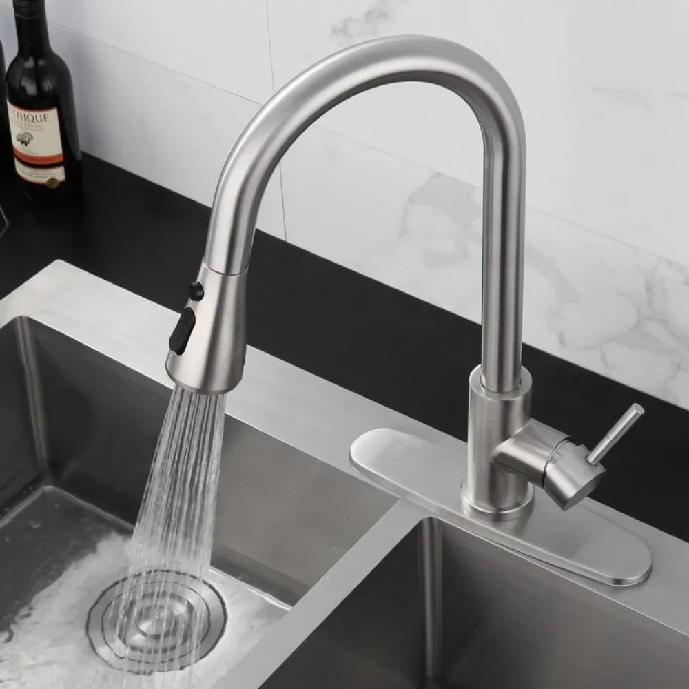 Kitchen Faucet Pull-out Hot and Cold 304 Stainless Steel Washbasin Universal Kitchen Sink Mixer Tap 360 Rotation Kitchen Faucet