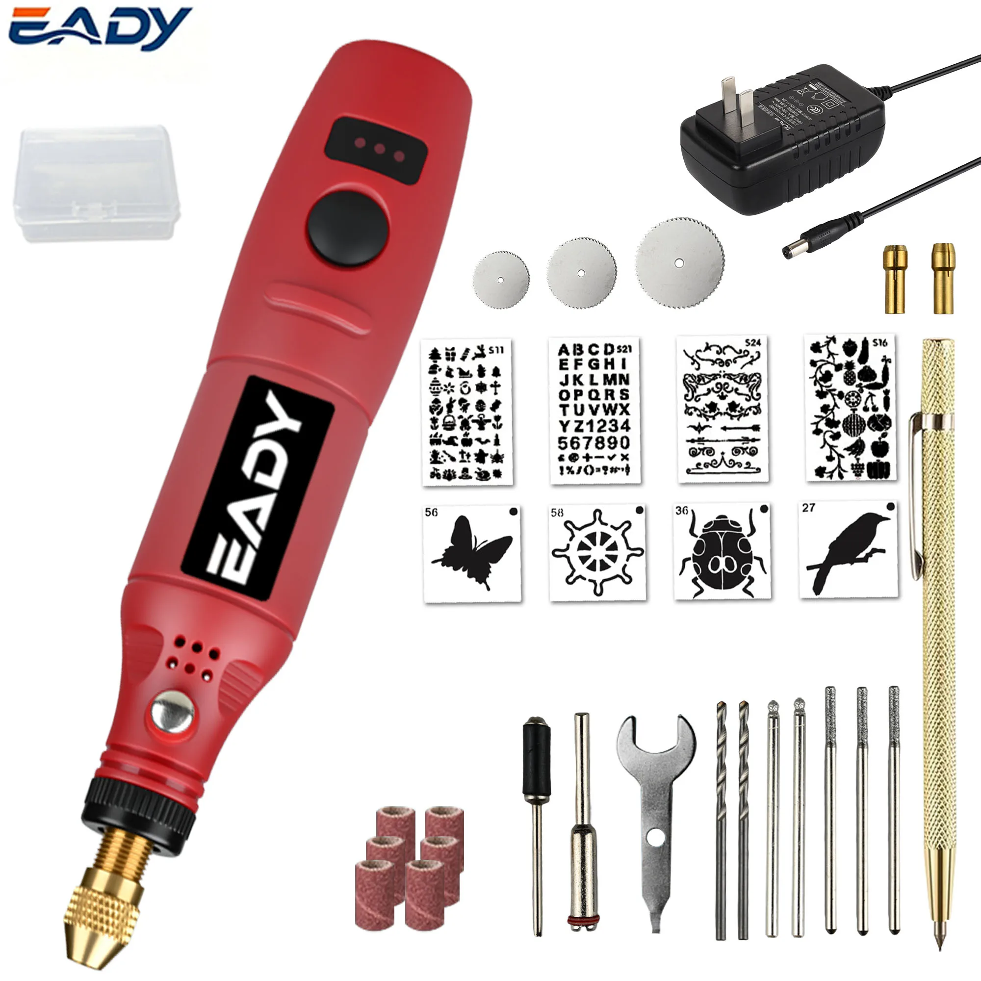 EADY 3スピード回転工具（アダプター付き）、コードレス電動グラインダー、精密彫刻機、多目的研磨機、DIYクラフト用