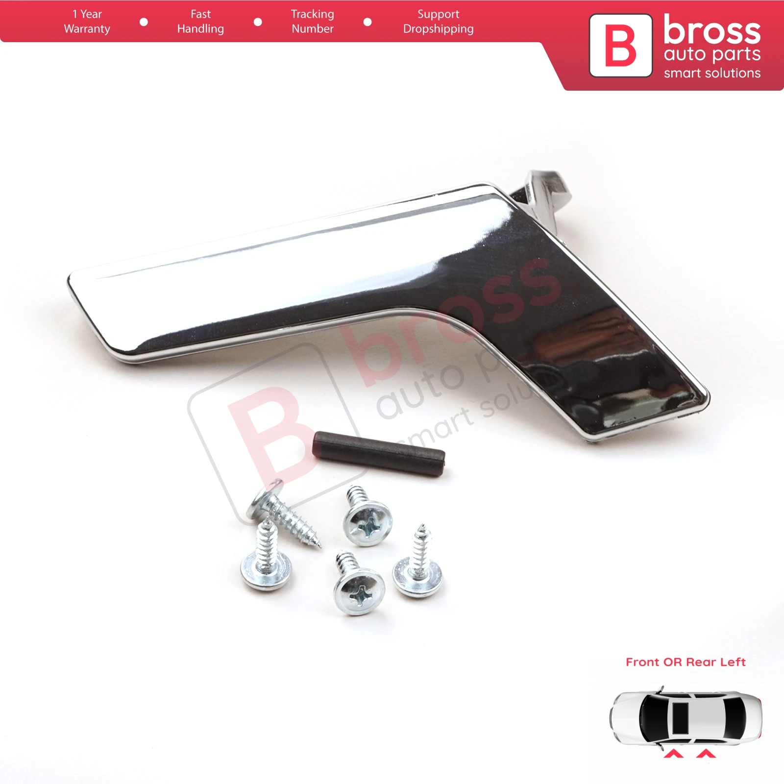 

Bross Auto Parts BDP971 1 Piece Interior Door Handle BRIGHT Chrome Plated Front OR Rear Left Side for Mercedes W204