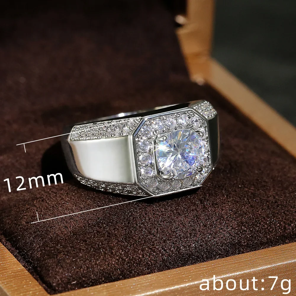 Bague de mariage en argent regardé 925 pour homme, luxe, AAA, cristal, pierre, brillant, noble, fiançailles, fête, timbre