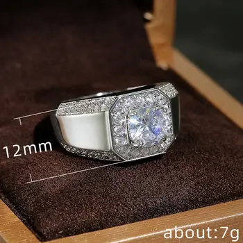 奢華925純銀男士AAA級水晶鋯石結婚戒指,璀璨高貴,訂婚派對鉑金戒指,帶印記 6 最佳銷售 男士銀戒指 - №2