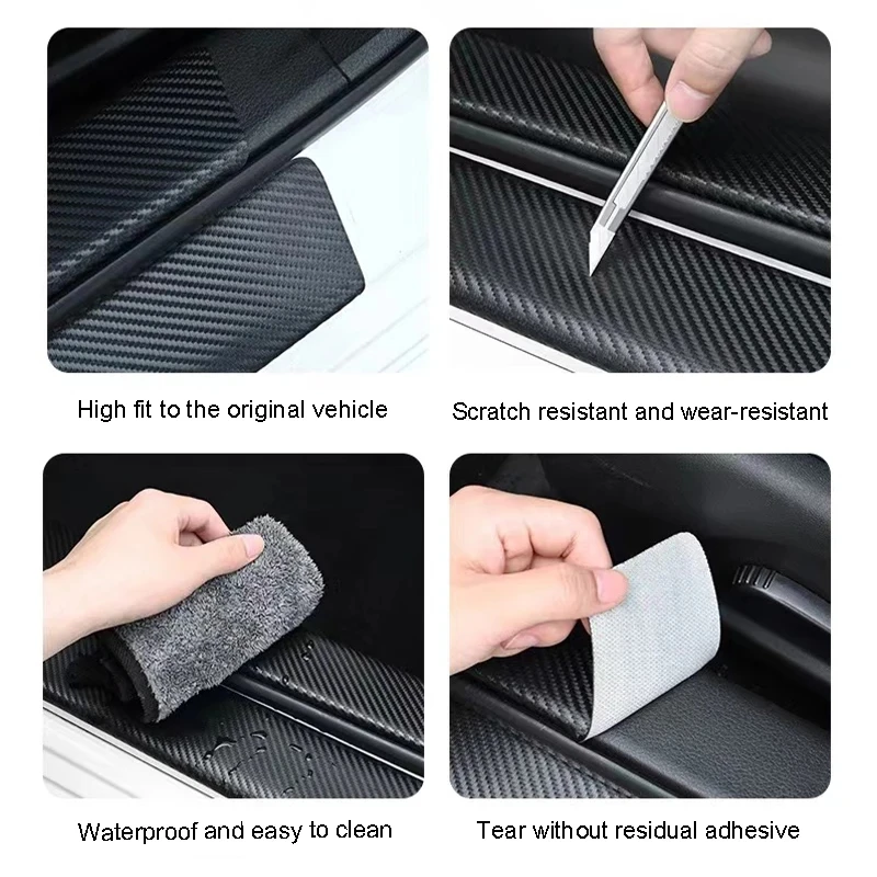 Car Door Sill Stickers For Renault Clio Megane Logan Duster Sandero Captur Sport Fluence Auto Accessories Carbon Fiber Decals