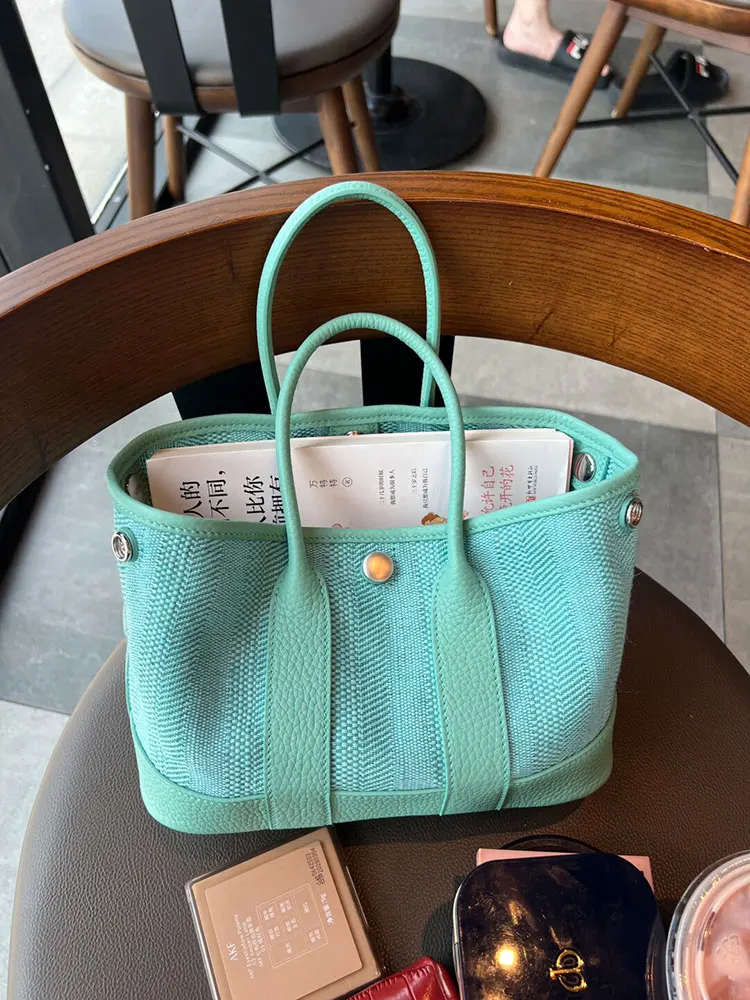 

Blue Tote Bag Women's 2026 New Style Commuter Lightweight Luxury Handbag Linen Canvas Bag Soft Handle Pure Color PU Material