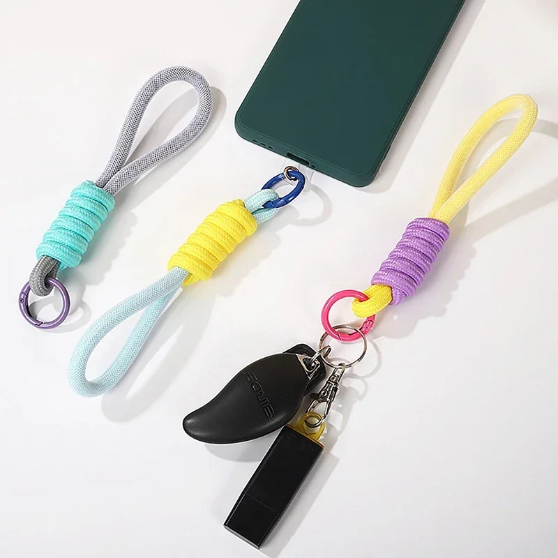 Mesh Lanyard Fluorescent Braid Rope Phone Case Hanging Cord Keychain Bag Pendant Keychain