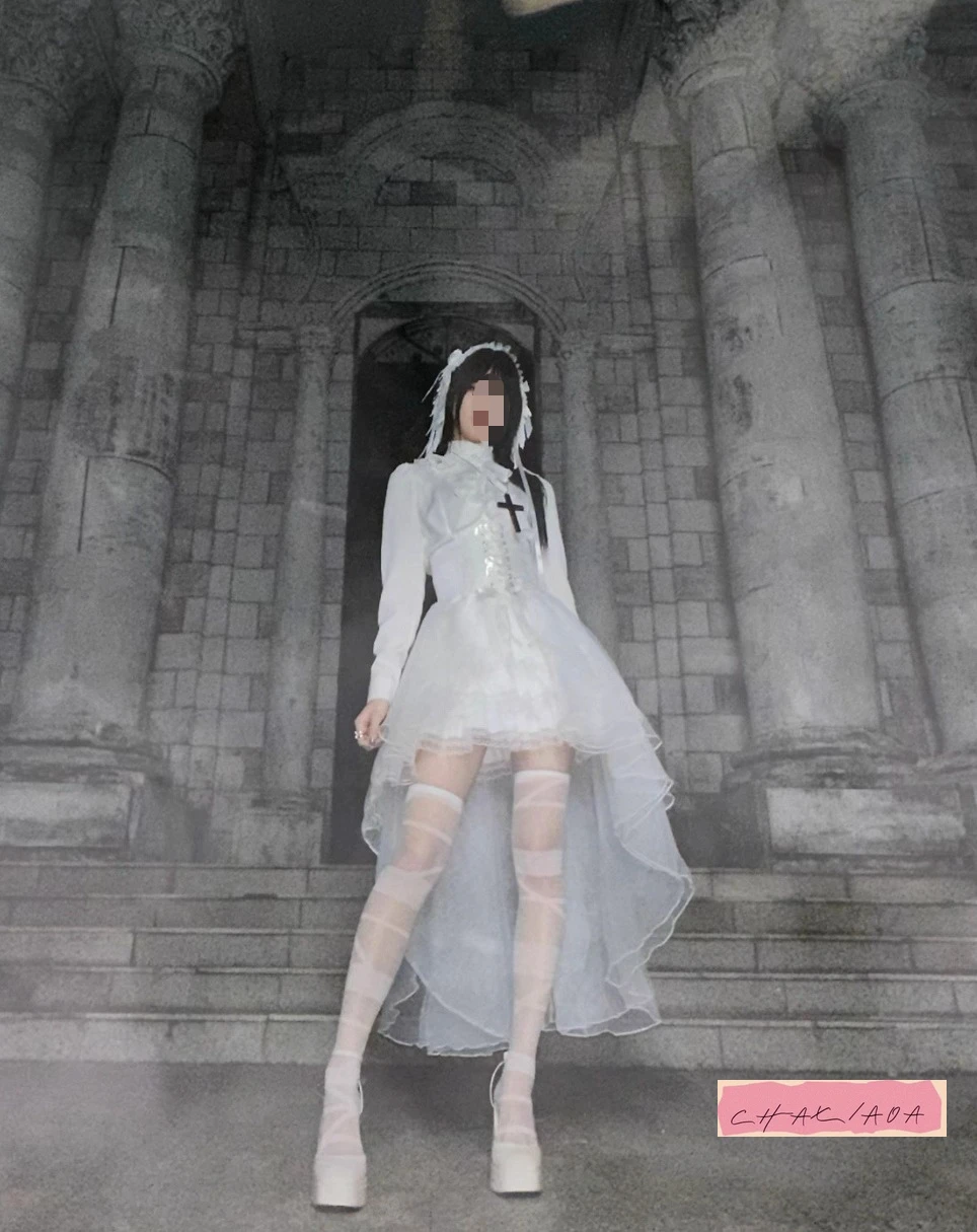 Textura de vidro lolita estilo balé dança gaze saia de uma peça grande pêndulo malha avental médio e longo com arrastando