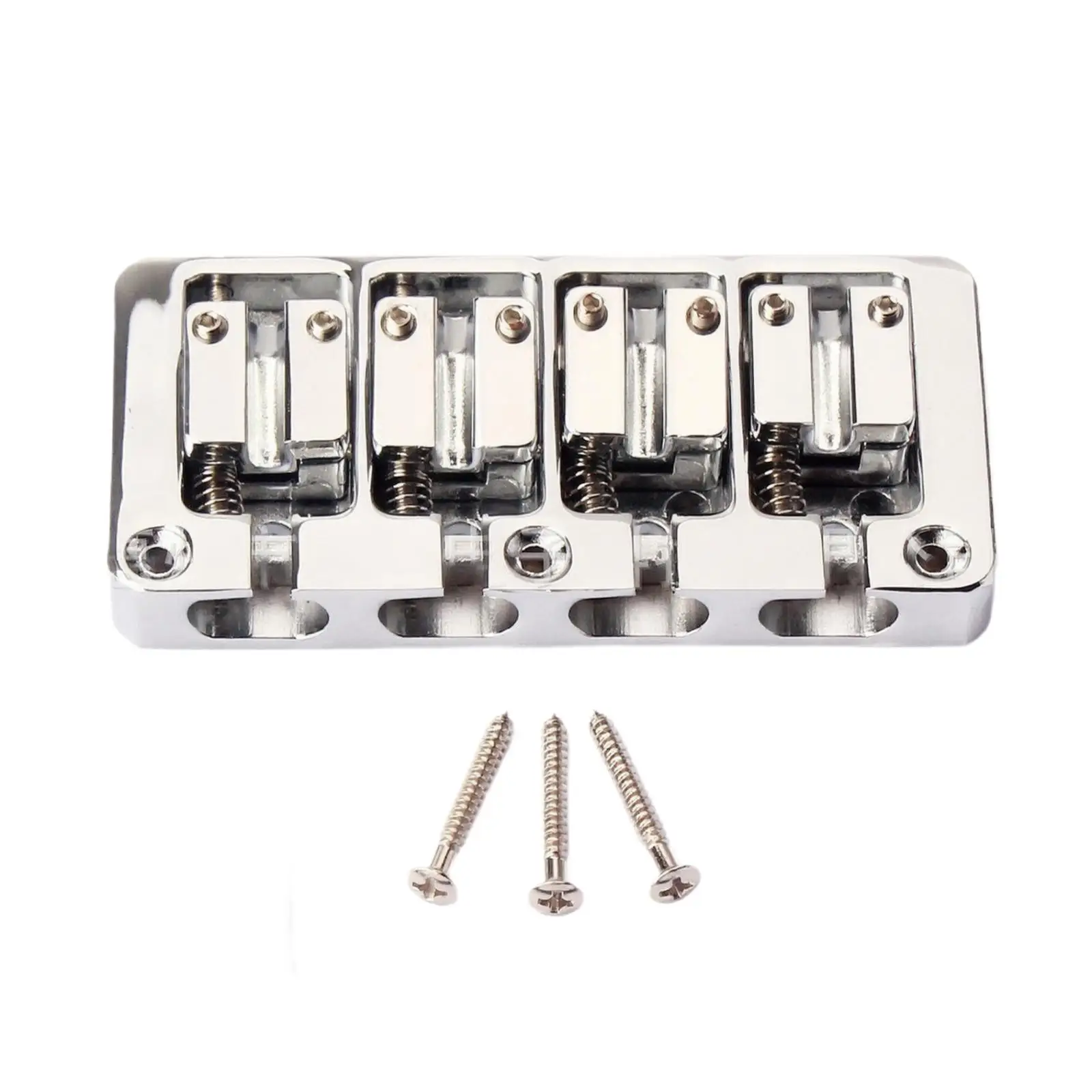 Chrome-Finish 4-String Bass Bridge | Adjustable Saddle Sections, Four-String Bass Bridge, for Instrument Repair