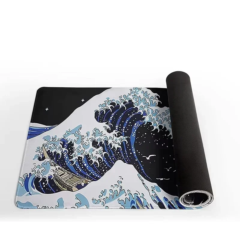 QIANKONG-Black Great Wave Mouse Pad, XL Mousepad, Pad de teclado mecânico, antiderrapante tapete grande, borracha natural, XXL