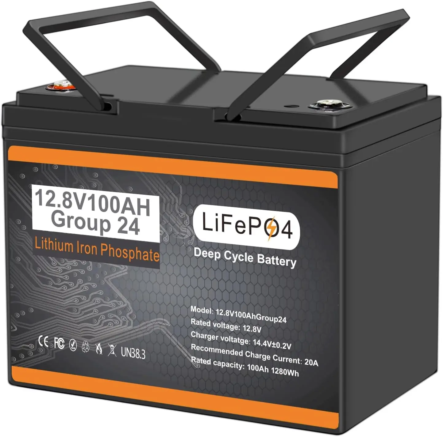 12V 100Ah LiFePO4 Lithium Battery, BCI Group 24 Deep Cycle Marine Battery, Lithium Batteries Built-in 100A BMS 1280Wh& 10-Year L