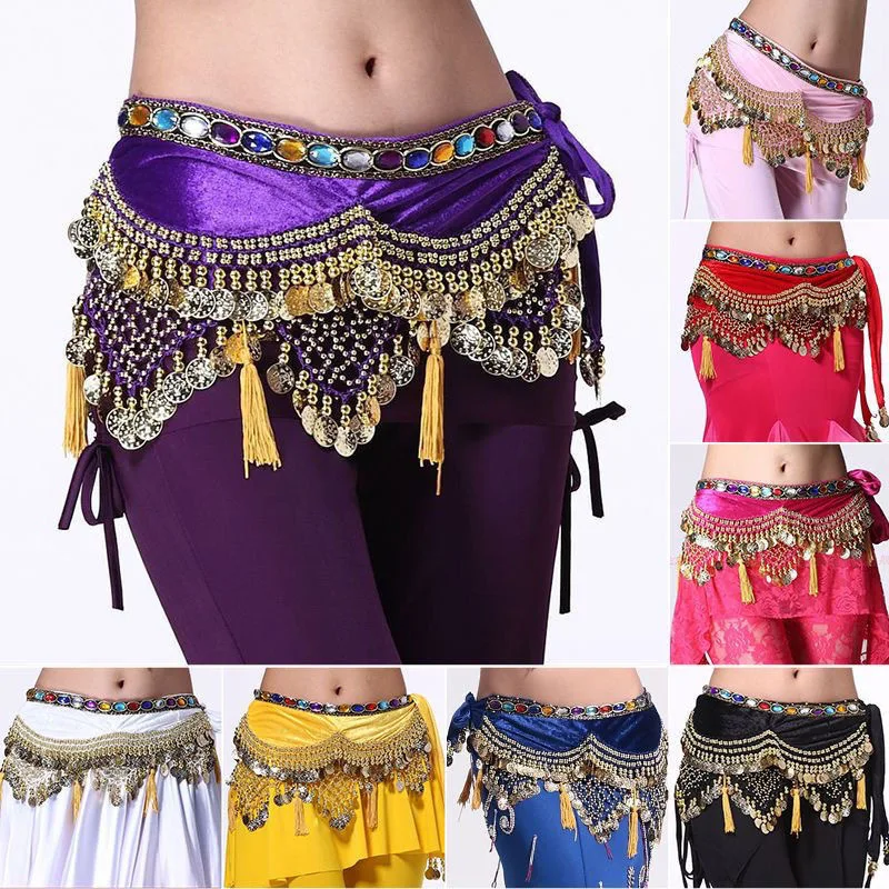 Costume di danza del ventre Catena in vita Moneta Nappa Catena in vita Sciarpa sui fianchi Pratica in costume da ballo Sciarpa in vita a forma d'onda Danza indiana
