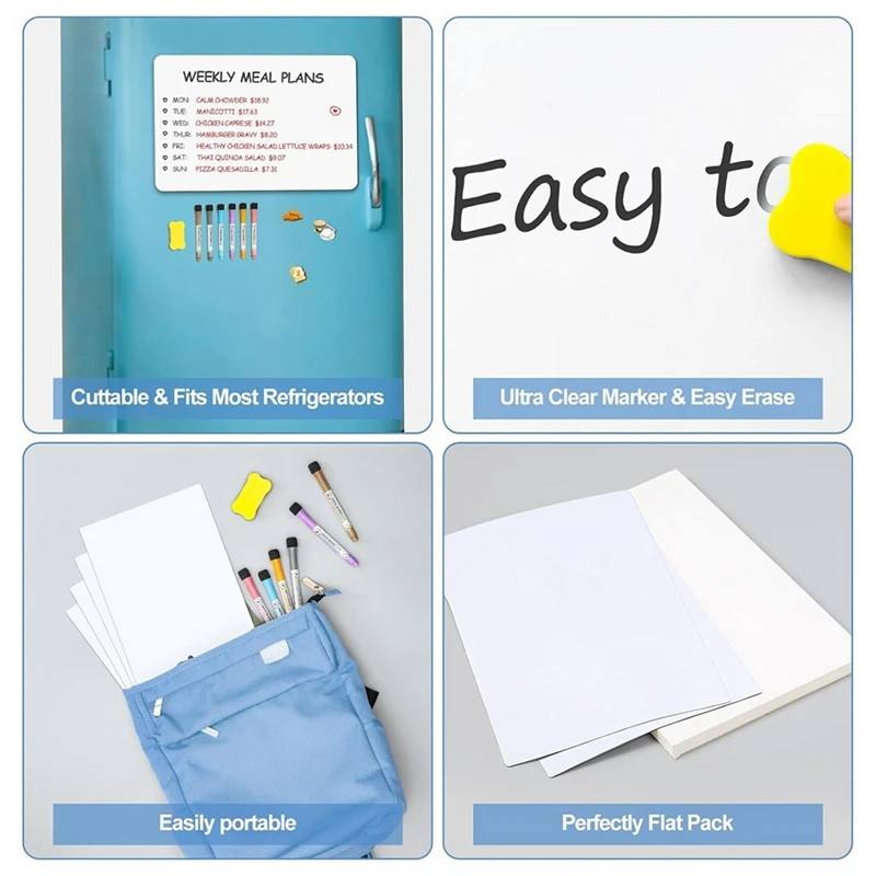 4 PCS Magnetic Dry Erase White Board Fridge, Wall Magnet Small Whiteboard Stain Resistant Technology, 12 X 8 Inches