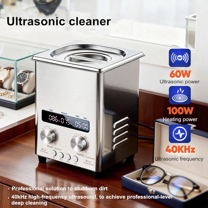 2 L sonic Cleaner hine for Hoe Use Professional Cleaning for Glasses, Jewelry, Dentures, Watches & Circuit Boards 40 KHz