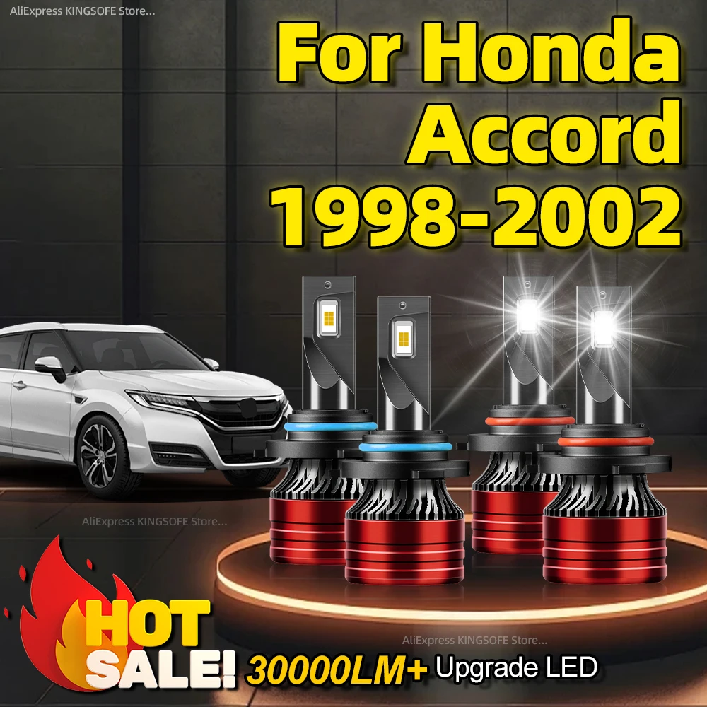 2/4Pcs LED Headlight Car Bulb High Power 200W 9005 9006 Auto Lamp High-Speed Fan For Honda Accord 1998 1999 2000 2001 2002