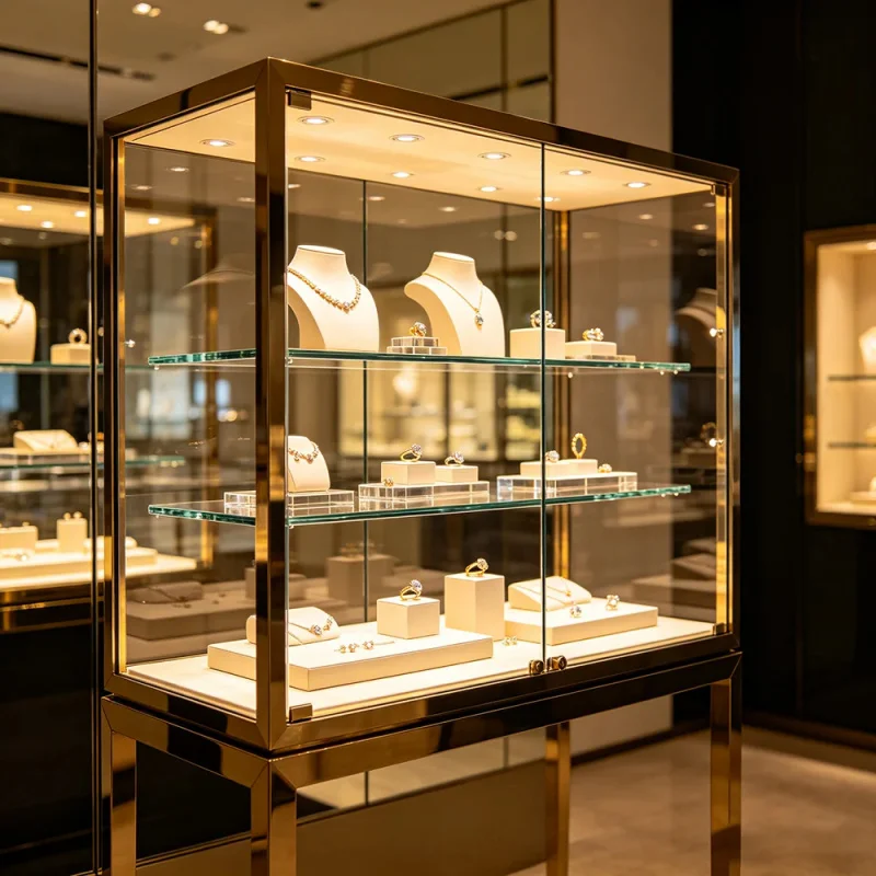 custom.Commercial Jewelry Display Showcase Dustproof Shelf Full View Glass Cabinet Aluminium Framed Upright Glass Sho