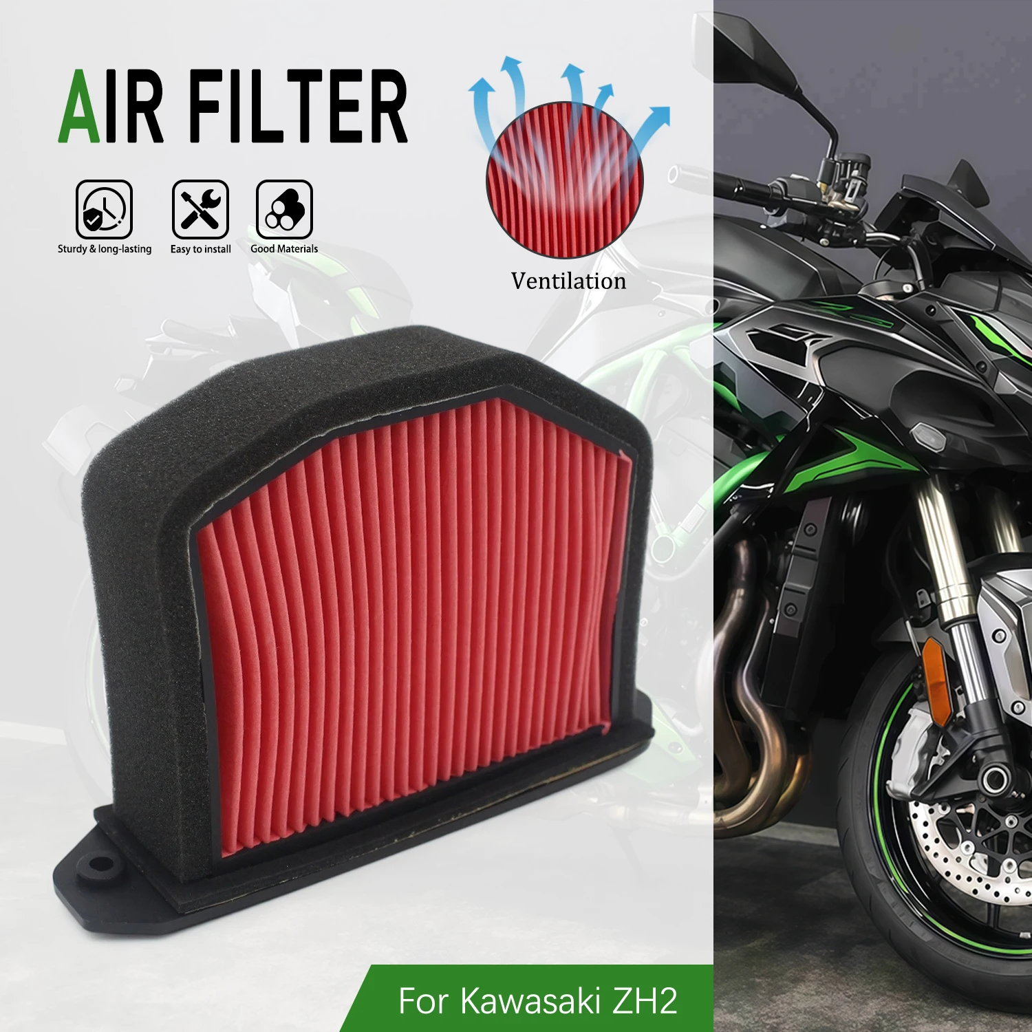 For Kawasaki ZH2 2020-2022 2023 2024 2025 2026 Air Filter Element Intake Cleaner Engine Part 11013-0804 Motorcycle Accessories
