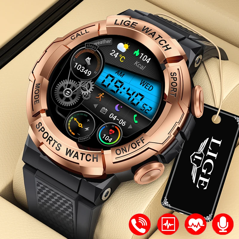 

LIGE New Smart Watch Man Outdoor Sports AI Voice Bracelet Bluetooth Call Heart Rate Tracker For Android IOS ECG Smartwatch Gift