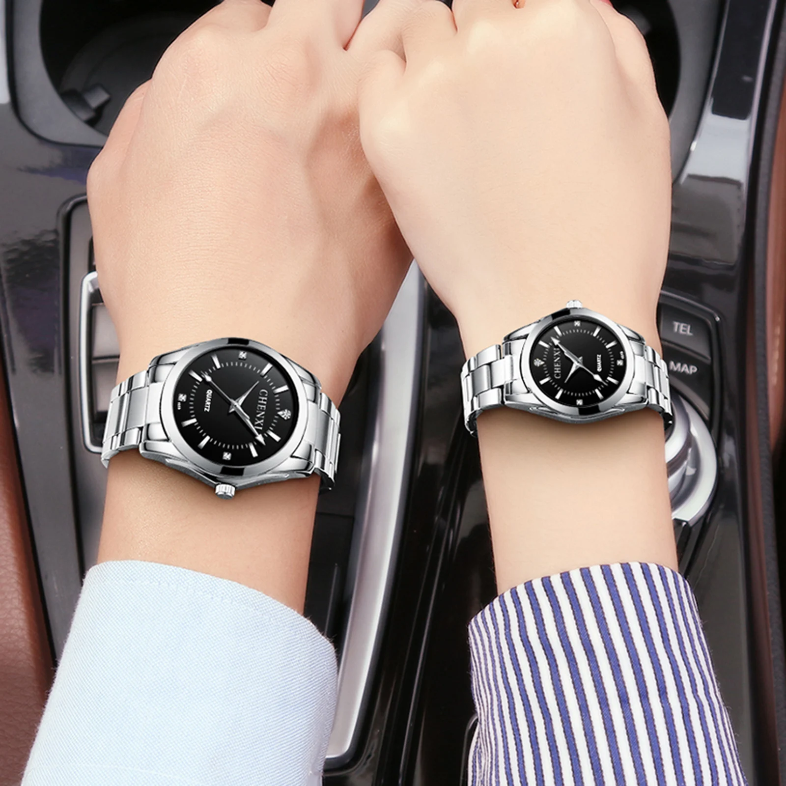 New Fashion 2PCS Coppia Orologi Business Orologio analogico al quarzo impermeabile Coppia Ser per donne e uomini Ama il regalo