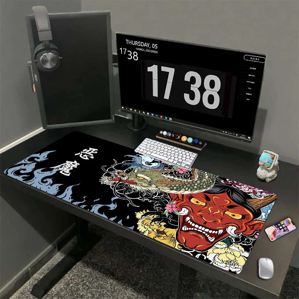 

900x400mm Game HD Table Mat Anime Mice Pad Rubber Carpet Office Accessories Desk Pad Japanese Samurai Devil Mouse Pad Ghost Face