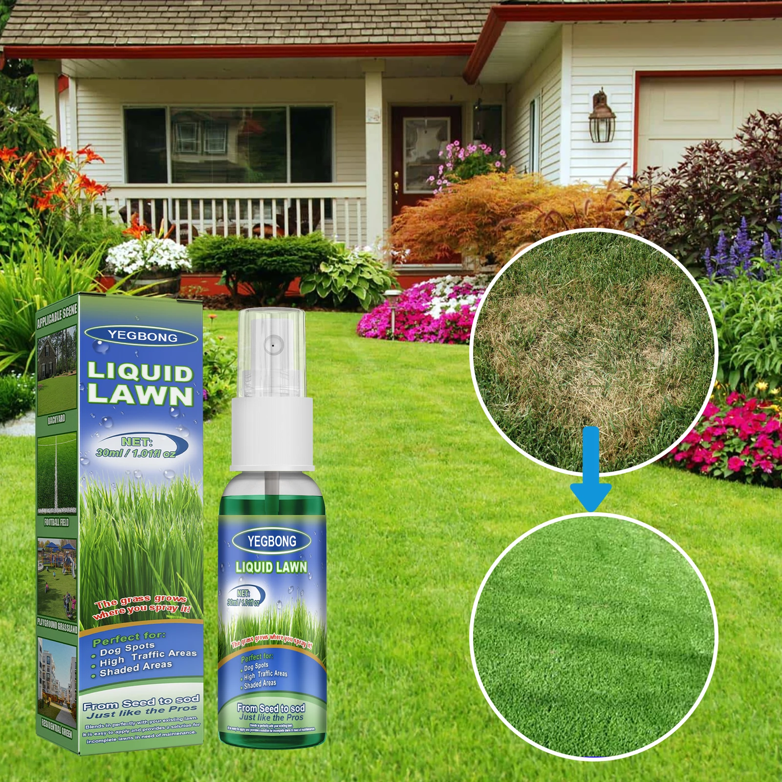 Green Lawn Spray - Backyard Outdoor Playground Football Field Grass Growth Concentrated Nutrient Solution Spray, Grass Seed Spray for Lawn Repair, Hydroseeding Mix, Concentrated Grass Growing Formula for Garden, Yard, Turf, Quick Germination