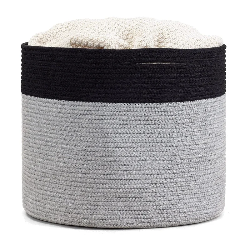 

Cotton Rope Basket Laundry Basket For Clothes Toys Blankets,Round Basket Cloth Hamper For Living Room And Bedroom