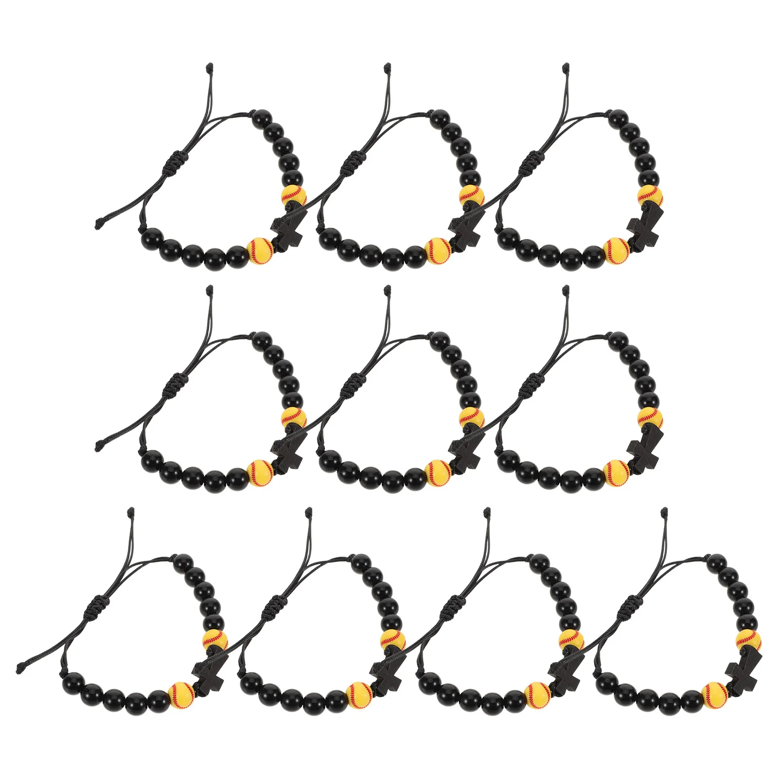 

10Pcs Sports Beaded Bracelets Wooden Cross Wristbands Athletic Prayer Jewelry Baseball Softball Soccer Faith Accessories