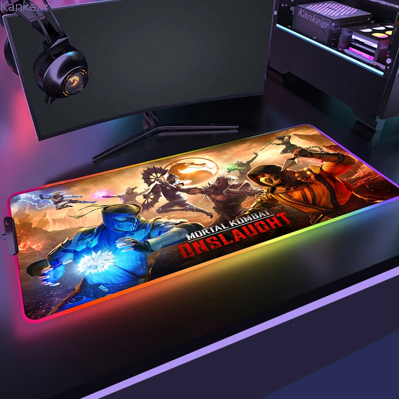 Świecąca podkładka pod mysz podkład na biurko M-Mortal Kombat RGB Laptop Anime podkładka pod mysz do klawiatury klawiatura LED podkładka pod mysz