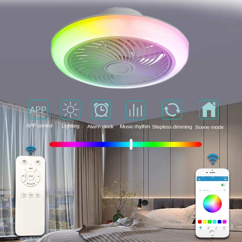 Imagem -02 - Magia Cor Quarto Fan Light Quarto de Casa Sala de Jantar Luz de Teto Led Smart App Bluetooth Música Lâmpada Invisível