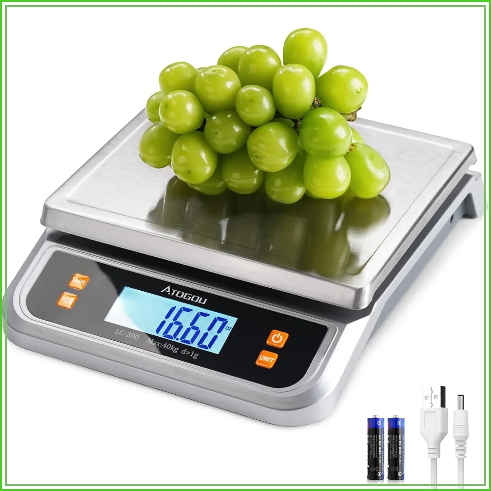 

88lb Food Scale, Commercial Kitchen Scale with LCD Display, Stainless Steel, for Baking, Cooking, Meat, Vegetables, Farm, Industry