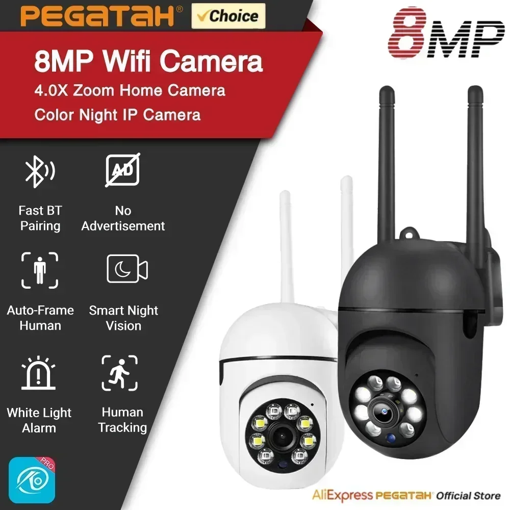 

8-мегапиксельная HD PTZ 4,0-кратная камера с зумом, Wi-Fi, видеонаблюдение, IP, наружная безопасность, защита, домашний монитор, цветная камера ночного видения, приложение O-Kam