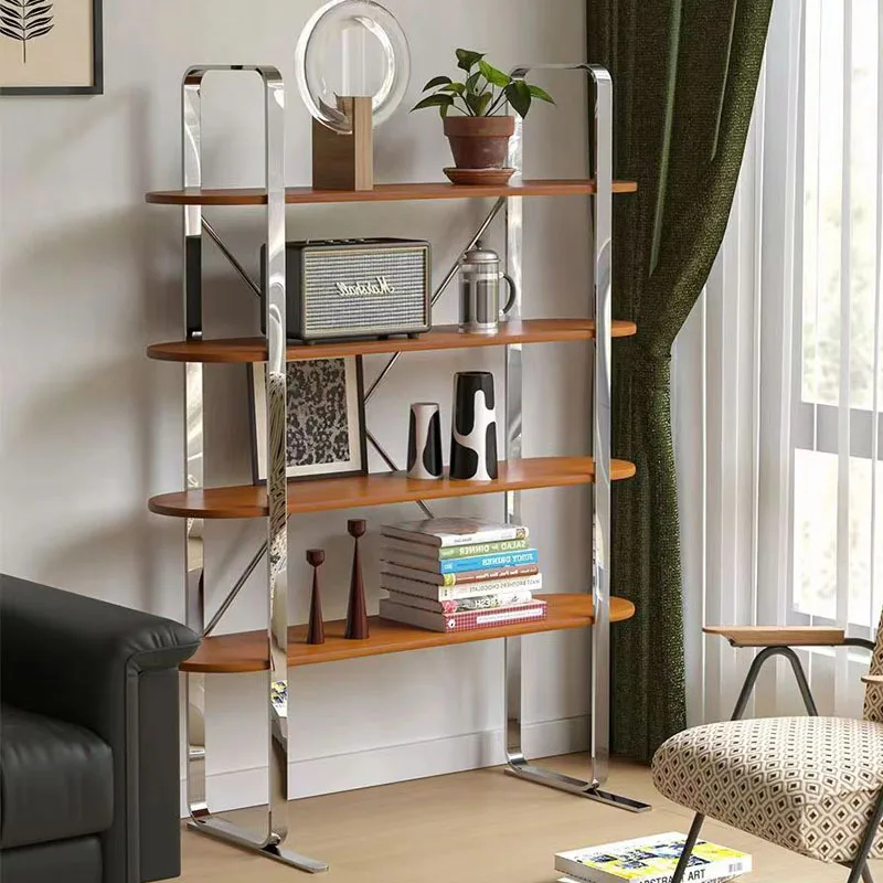 

Nordic bookshelf, Bauhaus living room, household stainless steel wooden shelf, office book storage rack, display rack