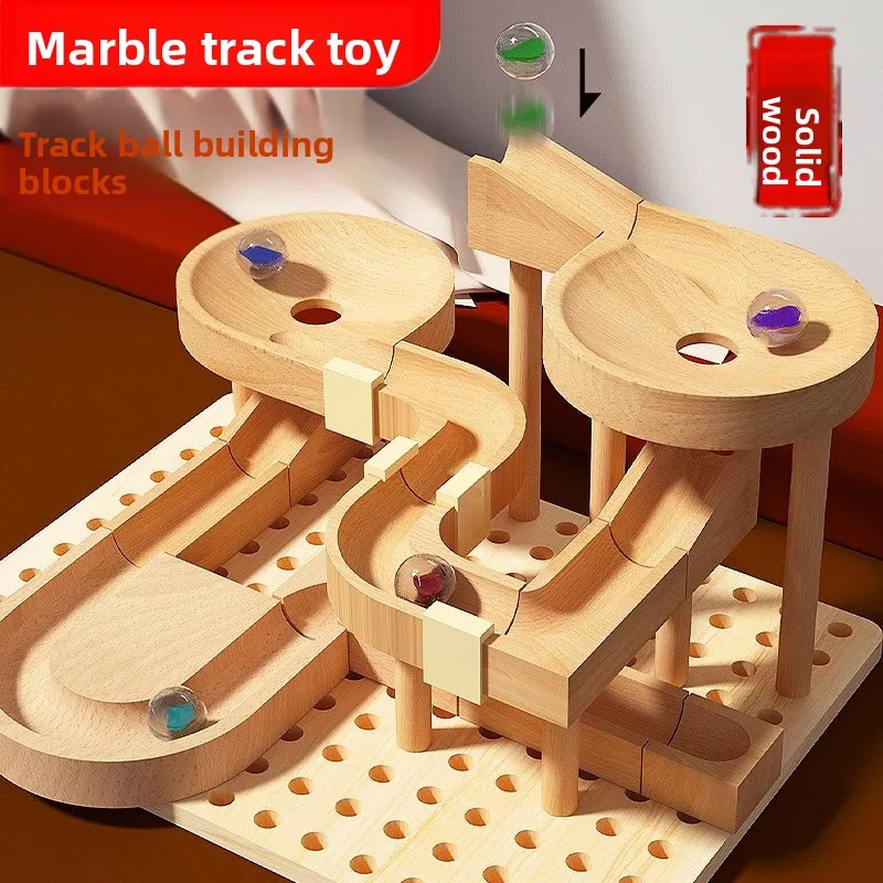 

Wooden Marble Run Toy Glass Ball Rolling Assembly Wooden Slide Children's Birthday Gift Toy for Boys And Girls Eonal