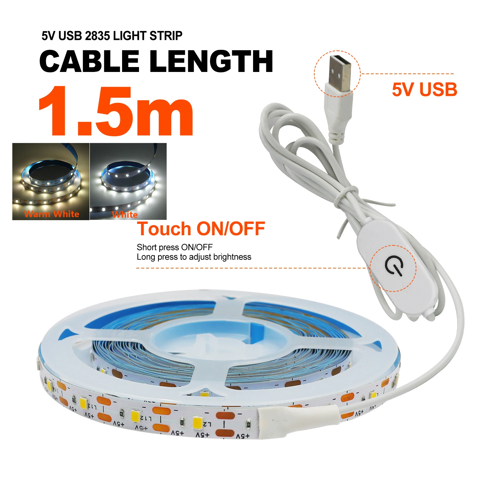 

0.5m-5m USB LED Strip Light 5V 60LEDs/m 2835 Dimmable Flexible LED Tape For TV Backlight Room Kitchen Lighting Lamp Decoration