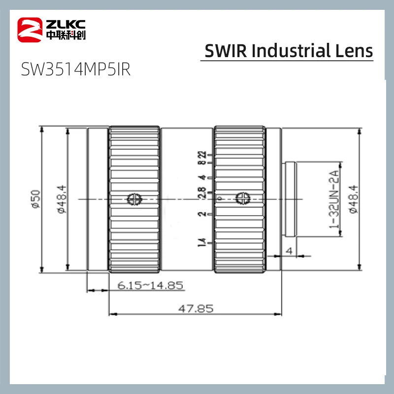 Caméras de vision industrielle, objectif 35mm, 700-1700nm, longueur d'onde SWIR 1 en effet, caméras Cmos F1.4, monture C pour caméras de vision industrielle 5MP, SW3514MP5IR