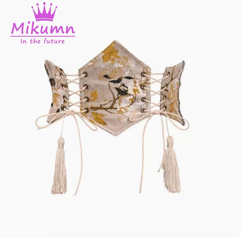 Mikumn Gothic Chinese Style Retro Tassel Jacquard Irregular Design Lace-up Waistband Cosplay Clothing Accessories