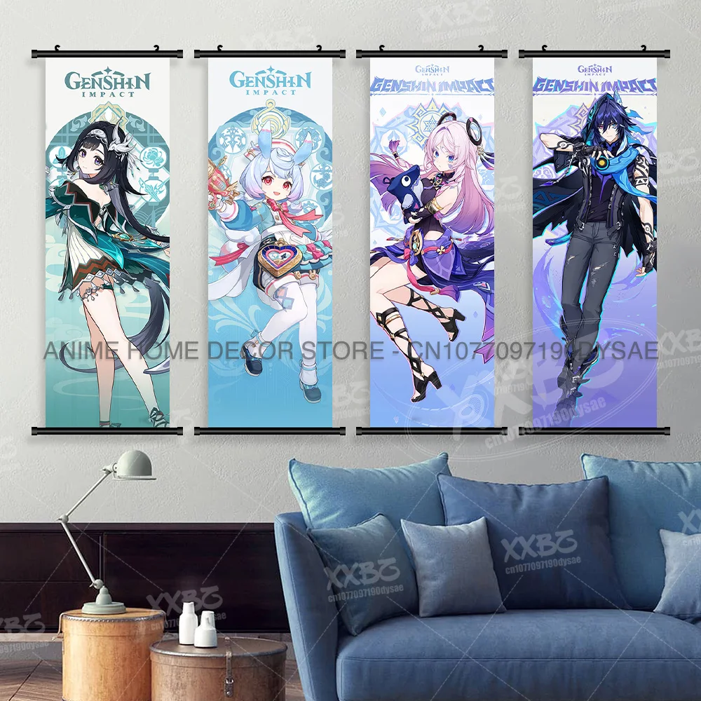 ARPG Genshin Impact Charakter Leinwanddruck Hängende Malerei Anime Wandkunst Schriftrollen Bild Poster Home Decor für Wohnzimmer – Detail 2