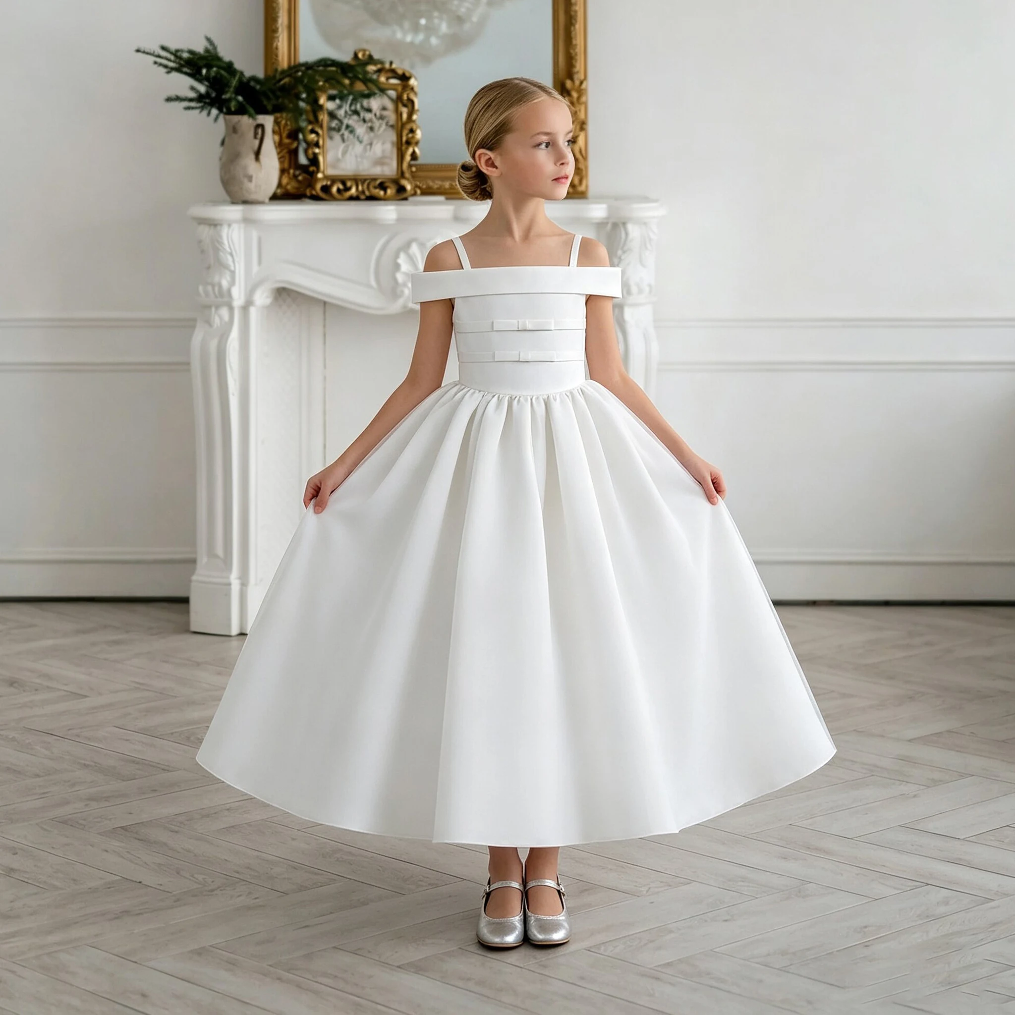 Elegantes Kleid mit Schleife für Taufe und Partys, Sommer-Hochzeits-Brautjungfernkleid, Prinzessinnen-Ballkleid, Mädchen-Erstkommunion-Bankett-Abendkleid