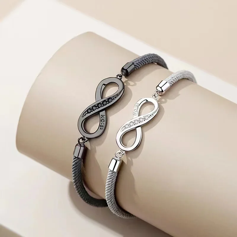 Mobius Ring Couple Bracelet Sterling 925 Silver Pair of Simple Student BFF Woven Couple Hand Rope for Valentine's Day Gift