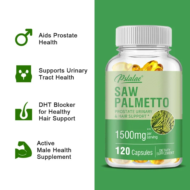 Saw Palmetto Supplement Supports Prostate Health, Blocks DHT, Fights Hair Loss, Promotes Urinary Tract Health Gluten-free