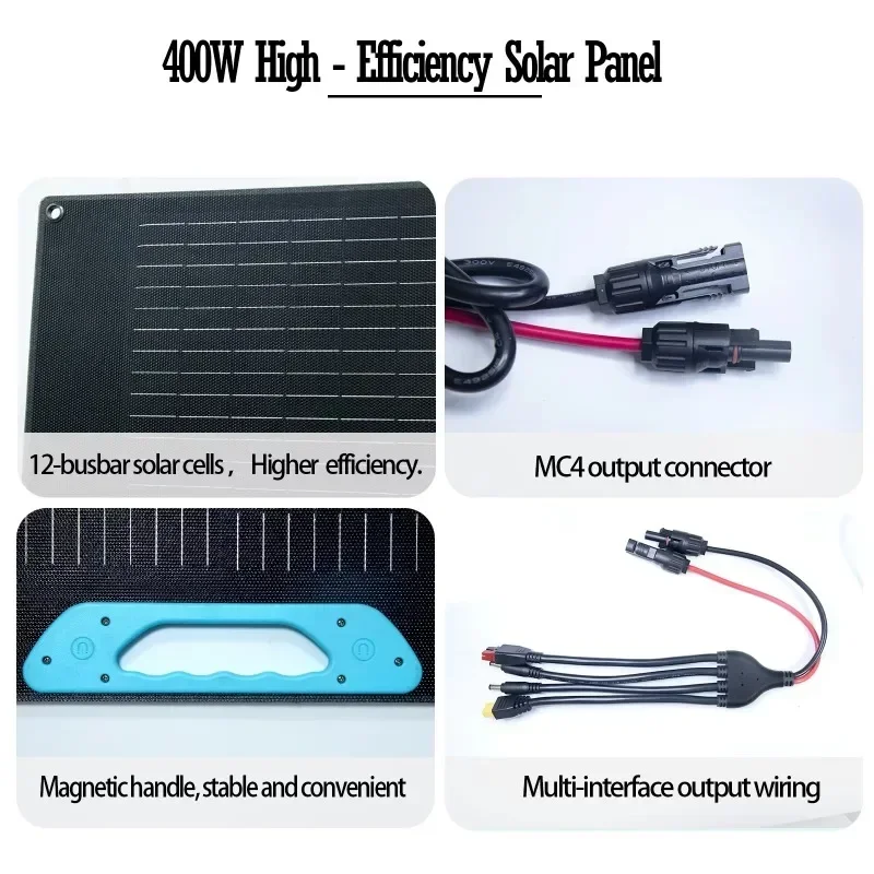 Panneau solaire pliable portable 400W haute efficacité, étanche, pour station d'alimentation de camping en extérieur, compatible avec batteries rechargeables