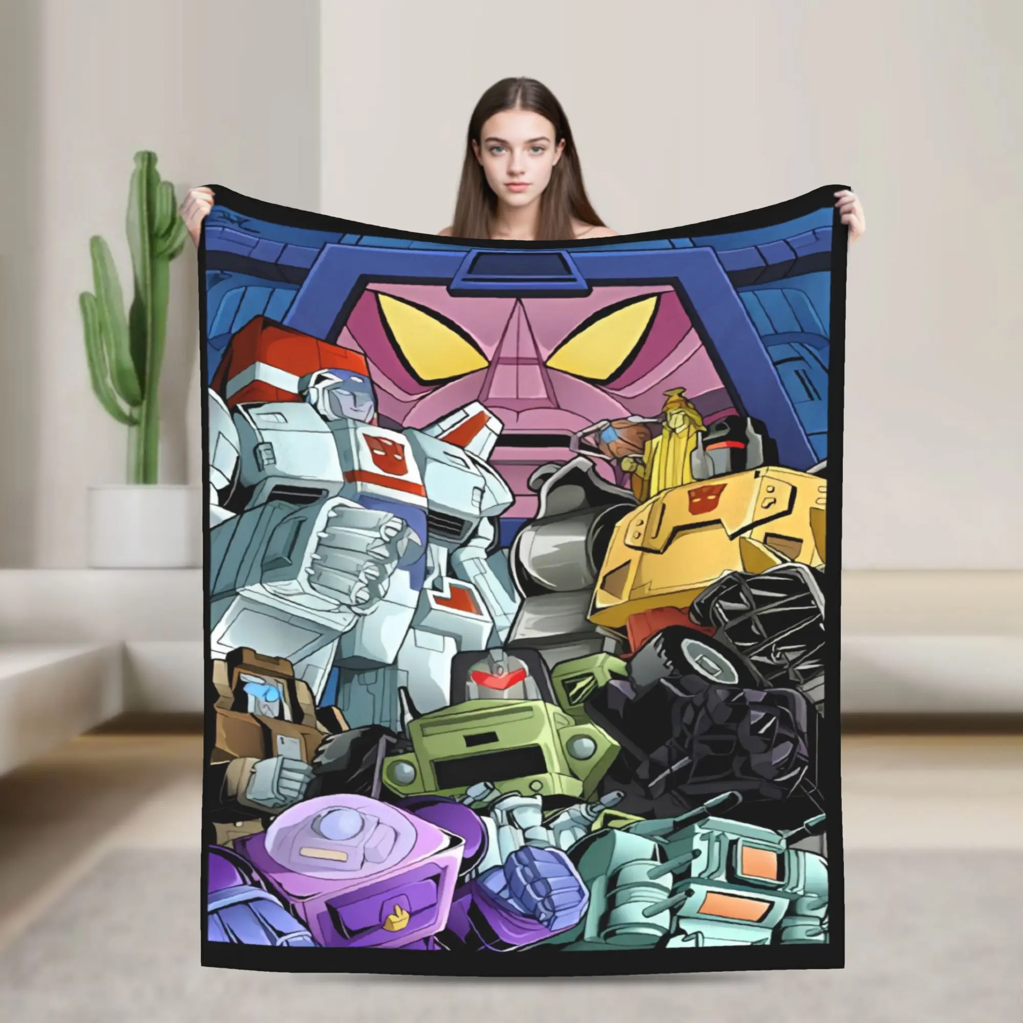 Transformered Cartoon Flannel Blanket  Warm Soft Throw Blanket for Living Room Travel Funny Bedspread Sofa Bed Cover