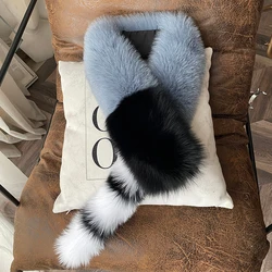 Winter 100% Genuine Natural Real Fox Fur Scarf For Women's Neck Warmer Fox Collar Decorate Shawl Tail Luxury Long Scarves Female