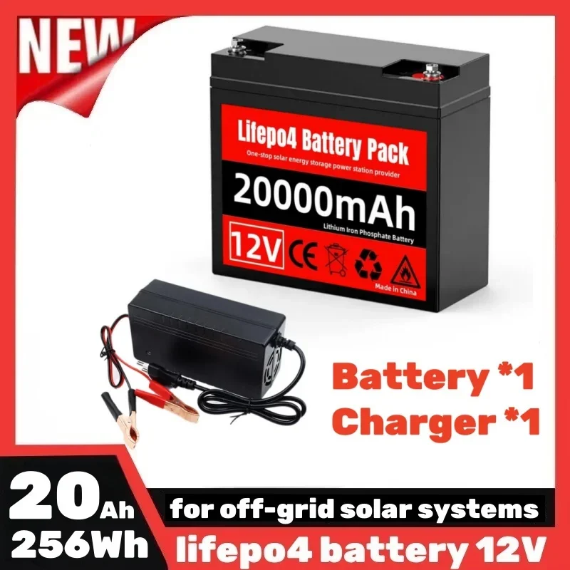 

12V 20Ah Lithium Battery LiFePO4 DeepCycle Rechargeable Battery With 30A BMS For Solar Wind Power Marine Fish Finder Ride-on Toy