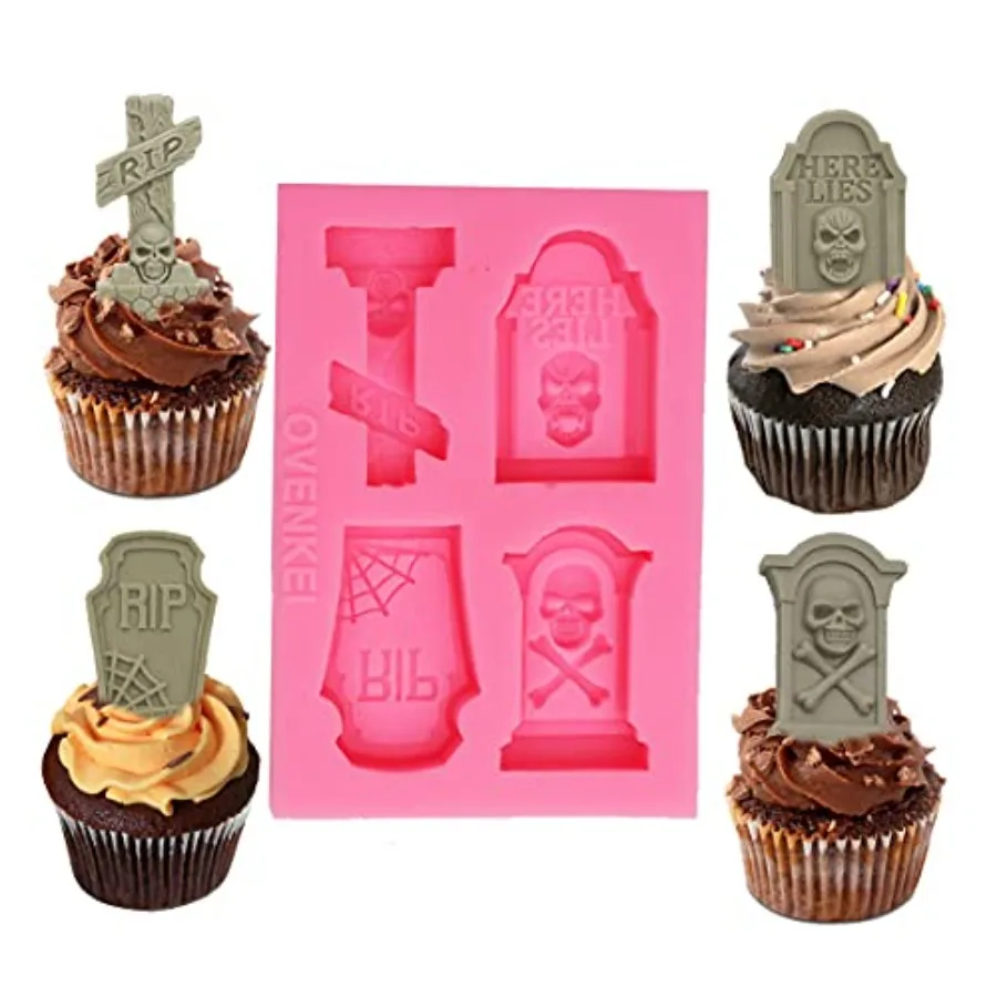 

Силиконовая форма для надгробия на Хэллоуин и черепа для конфет и шоколада