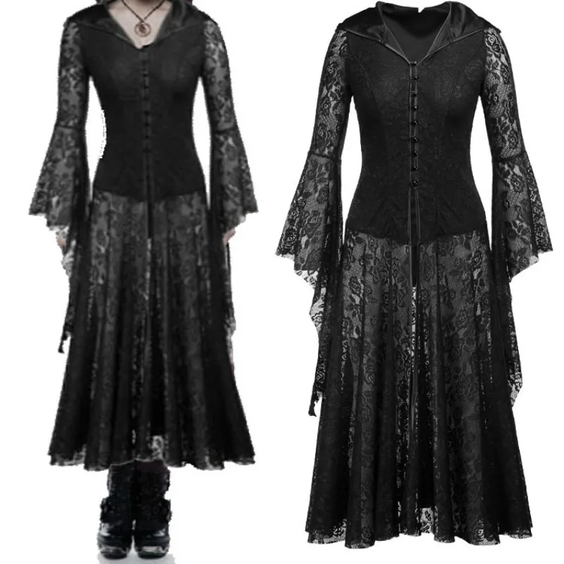 

Women's COS medieval lace-up mid-length dress, Lolita style, dark vintage Gothic dress